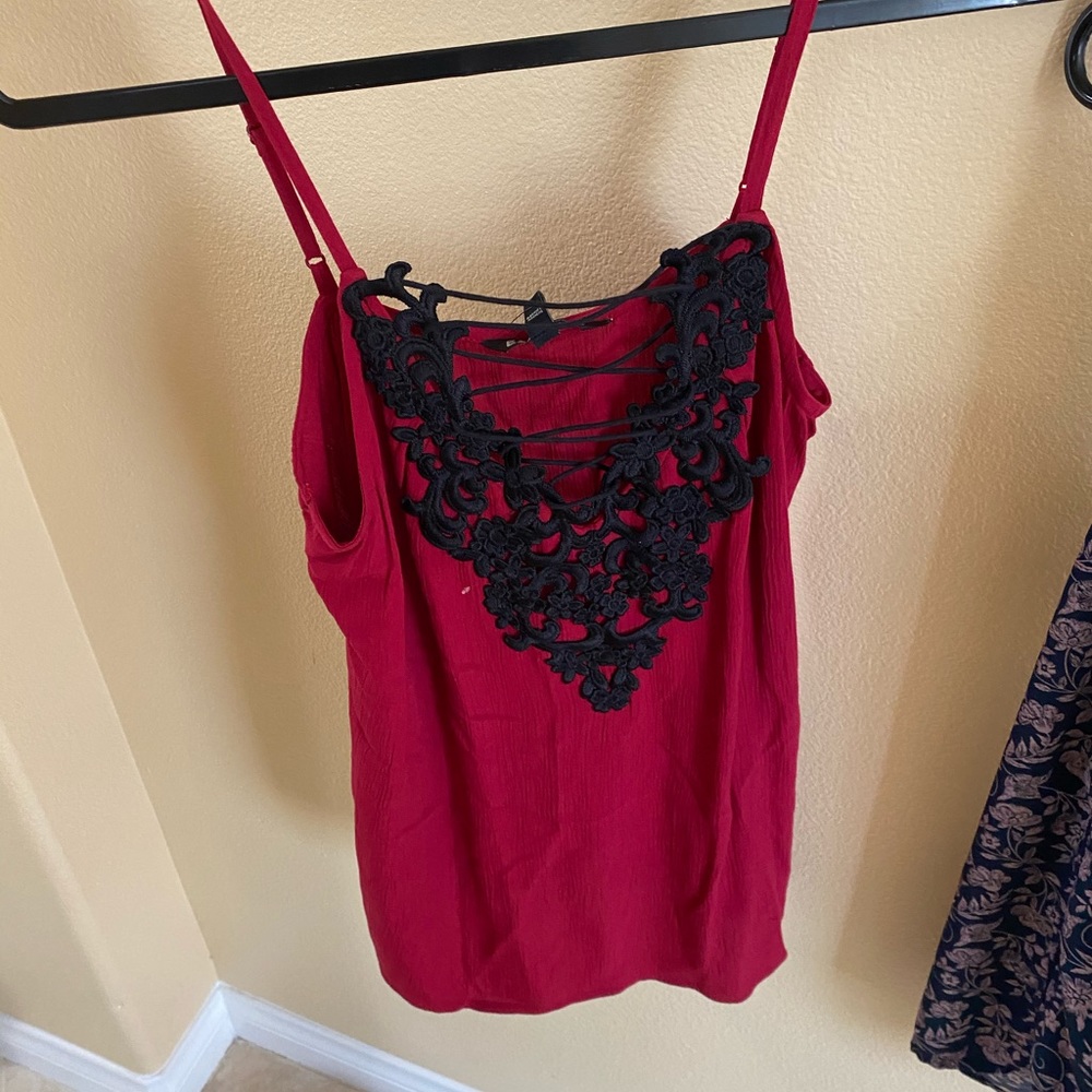 Express embroidered red tank top